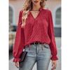 Spring and Autumn Women's Blouse Solid Color Slim V-Neck Flutter Long Sleeve Top