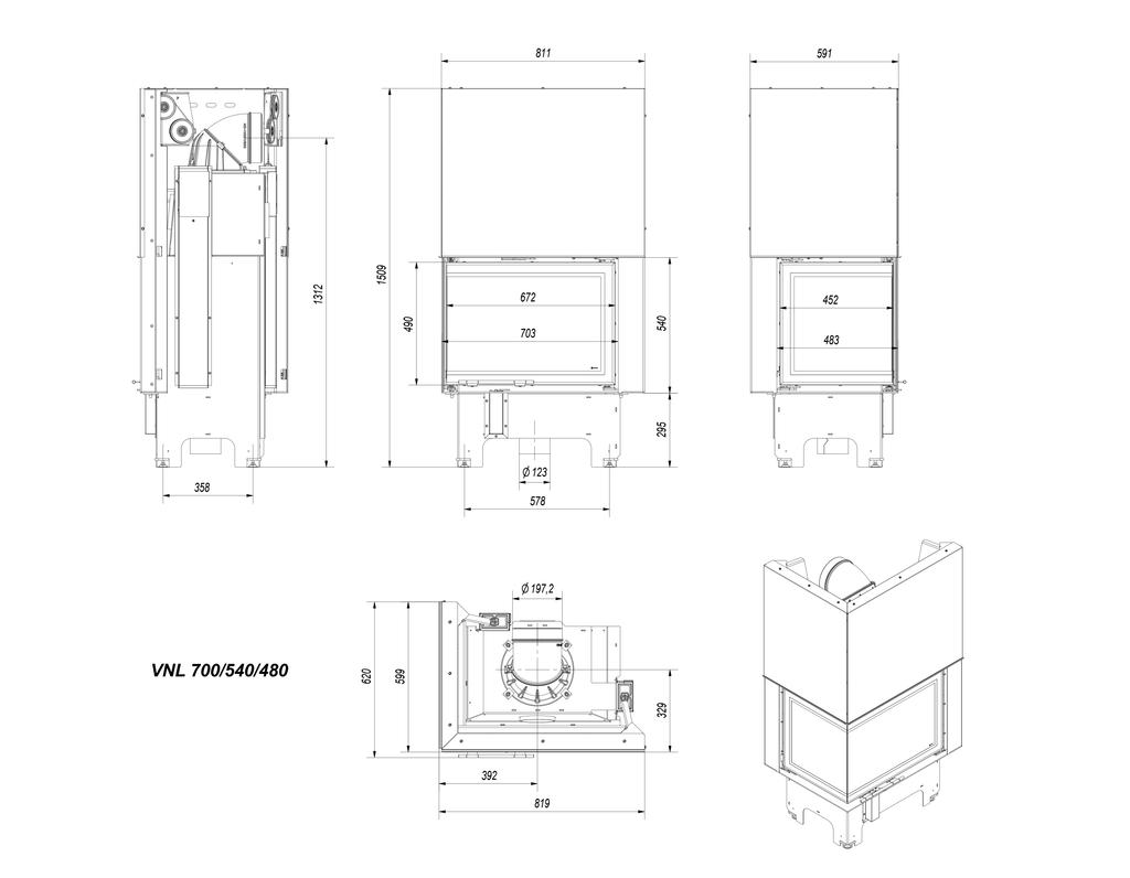 Steel fireplace KRATKI VNL 700/480 12 kW Ø 200 Lift-up