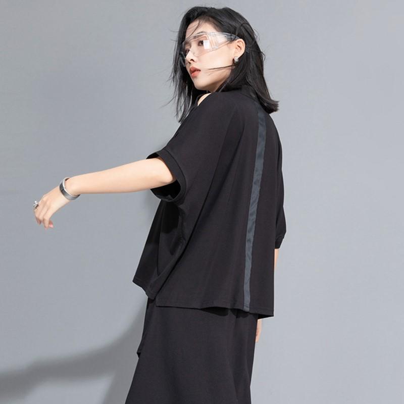 Короткий рукав свободного покроя Черный винтажный Повседневный свободный летний топ футболка Женская футболка