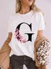 Elegant Cherry Blossom Initial Az Tshirt Unisex Crewneck Floral Letter Graphic Girls Y2k Tops Fashion Mama Birthday Gift Tshirt