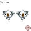 BAMOER Genuine 100% 925 Sterling Silver Animal Cute Koala Bear Stud Earrings Original Design