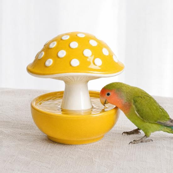 jijijing Mushroom Bird Feeding Bowl, No Mess Pet Cage Feeder, Covered Food or Water Bowl for Small Animals Budgie Cockatiel Hamster