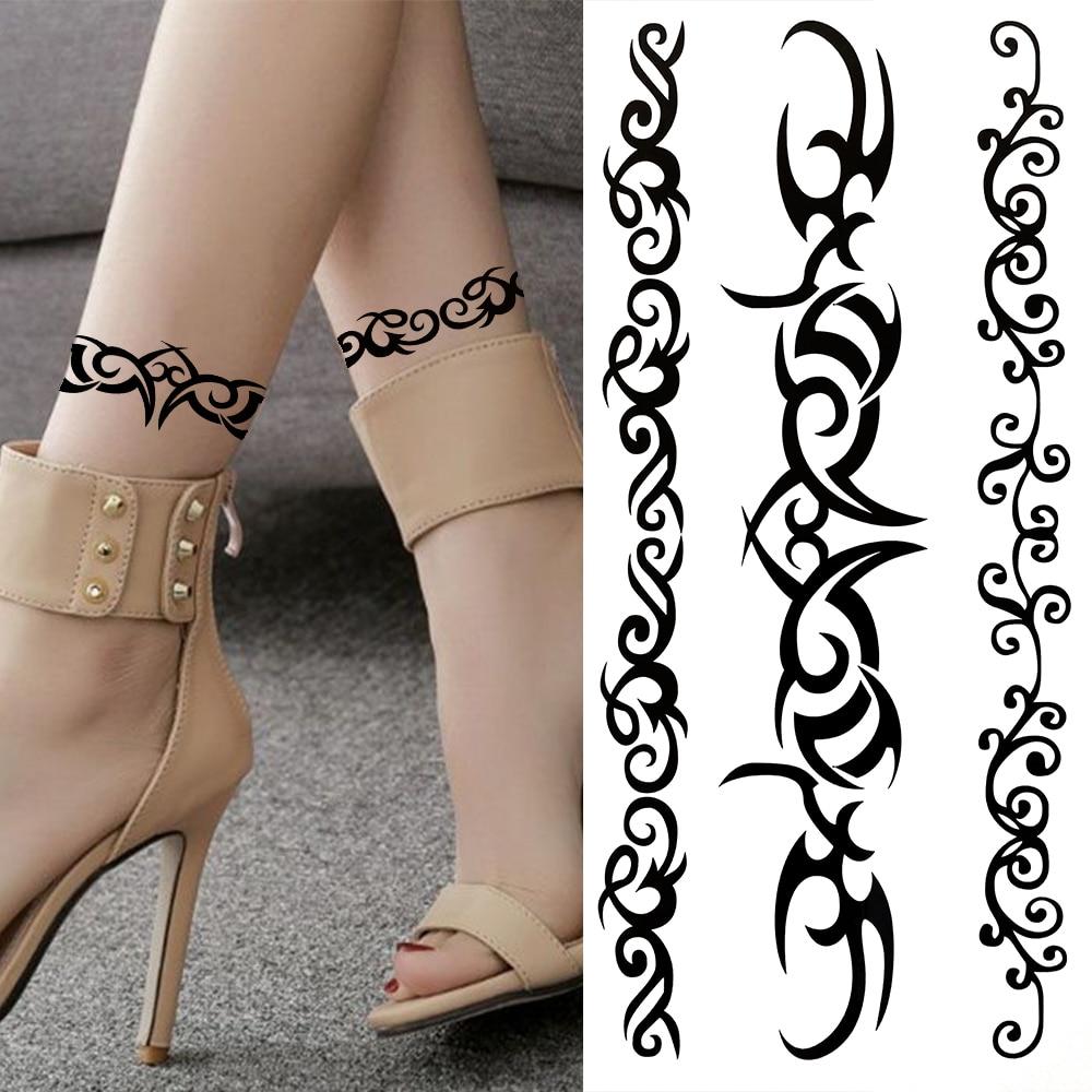 Черный Племенной Браслет из Ротанга Временные Татуировки Для Женщин Взрослых Реалистичные Татуировки Дракона Скорпиона Крест Креста Поддельные Наклейки Татуировки