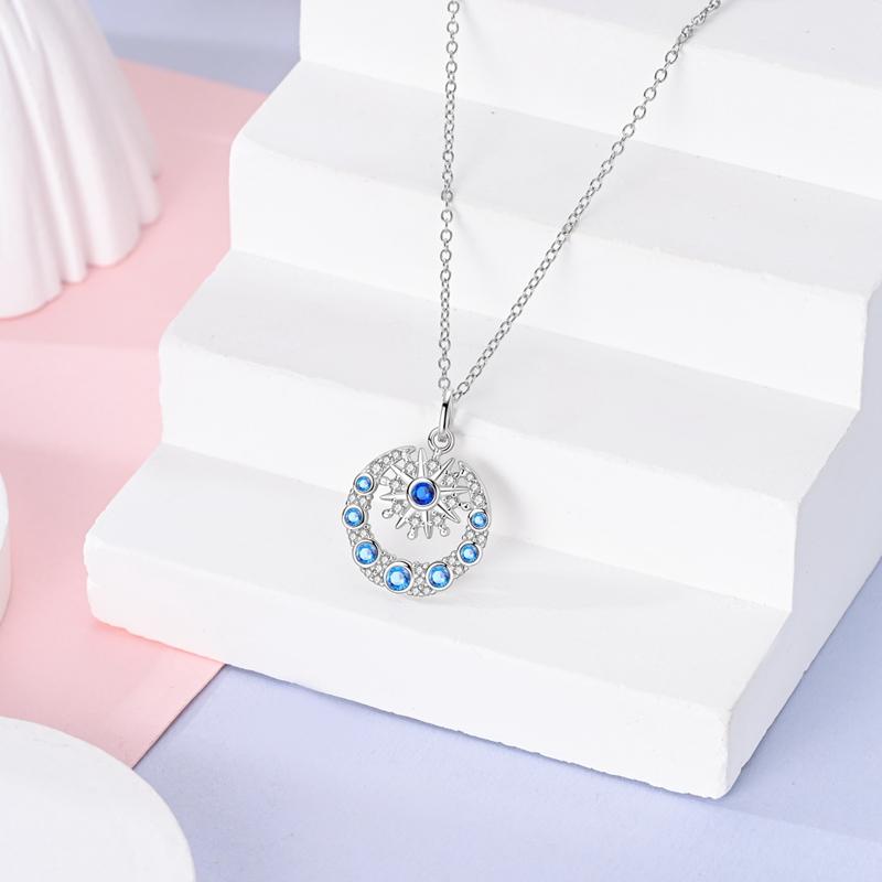 S925 Necklace For Women Silver Blue Crystal Shell Pearl Pendant Necklace Fine Anniversary Birthday All-match Jewelry Gifts