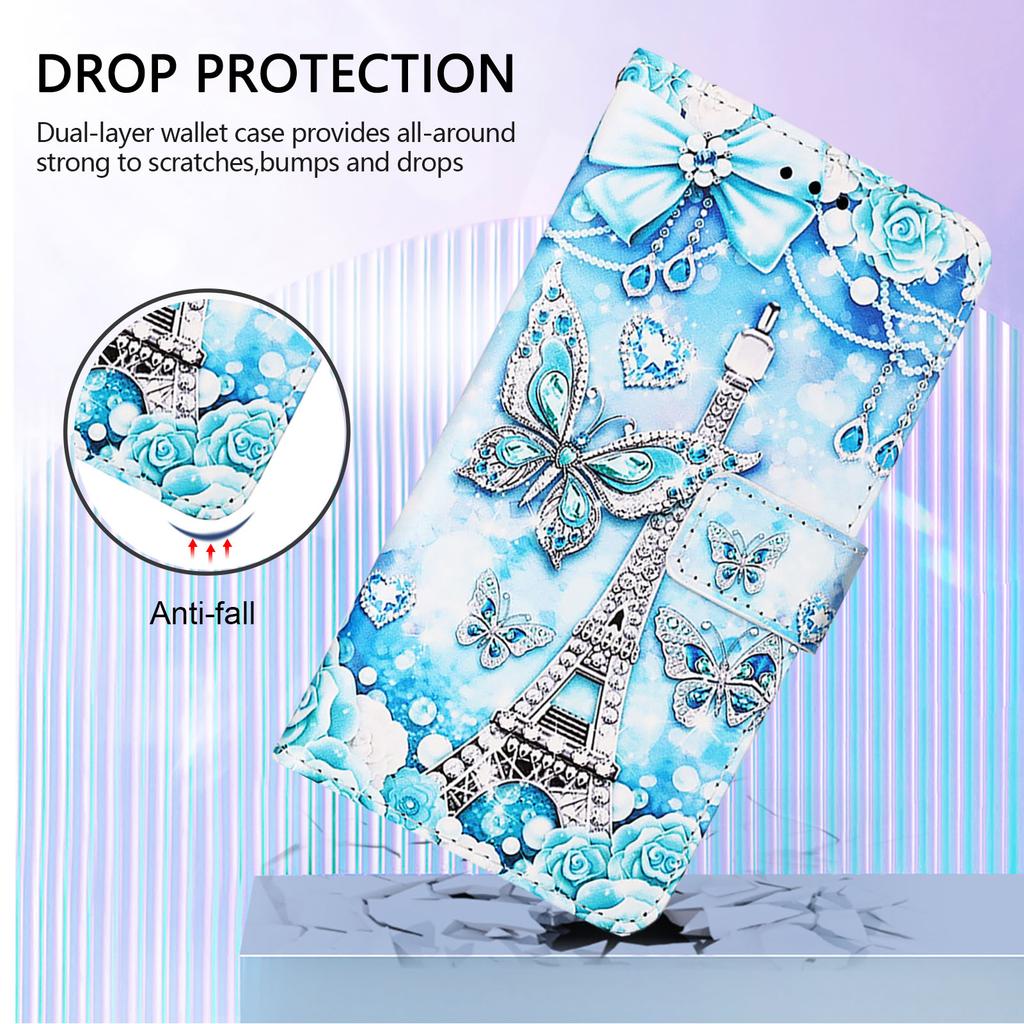 Eiffel Tower Butterfly Dream Pattern PU Leather Magnetic Shockproof Case for iPhone,Samsung,Huawei,Xiaomi,vivo,Oppo,Moto,Tecno,TCL,ZTE,Infinix...More