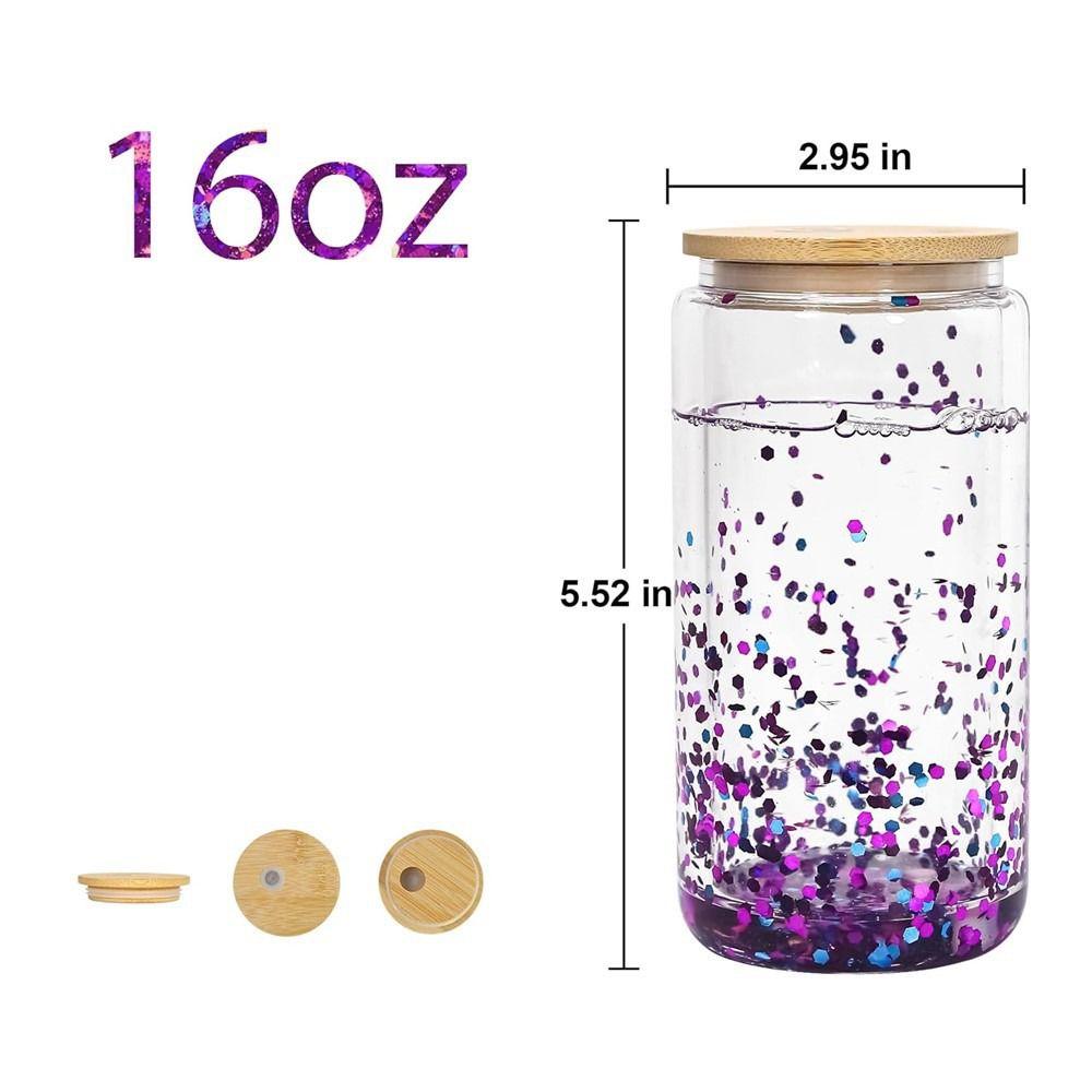 Bamboo Lids Mason Jar Cups 16oz(450ml) Capacity Break-Resistant Drinking Tumbler Double Layers Snow Globe Tumbler Wedding Party