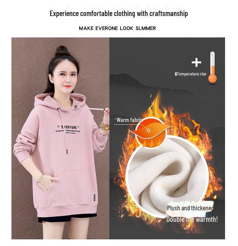 Женская толстовка свободного кроя с капюшоном и вафельной тканью, утепленная, для осени/зимы 2024 г., повседневный ленивый стиль.