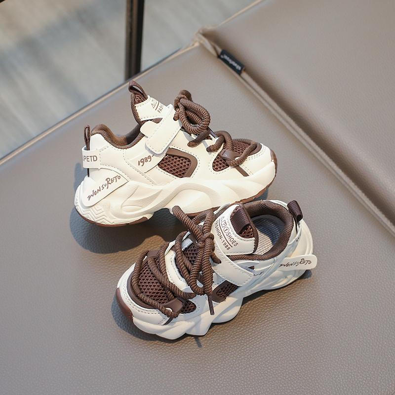 2024 Новые кроссовки для девочек, мягкие, подходящие по цвету, на шнуровке, подходящие по цвету, мягкие, дышащие, сетчатые, детские, спортивная обувь для мальчиков, нескользящая