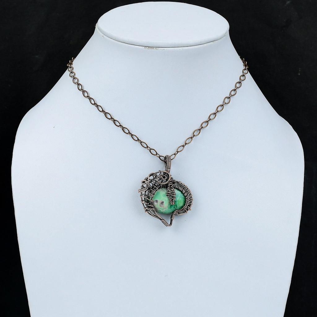 Подвеска с варисцитом, обернутая медной проволокой, Подвеска из натурального драгоценного камня, Ювелирное изделие ручной работы, Подвеска, обернутая медной проволокой, Достойная подвеска, Подарок для него