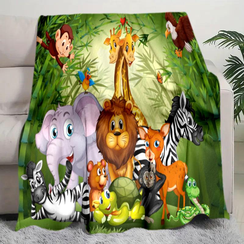 Jungle Animal Friends Plush Blanket Suitable All Seasons Soft Comfortable Sofa Office Nap Travel Birthday Gift Christmas Present
