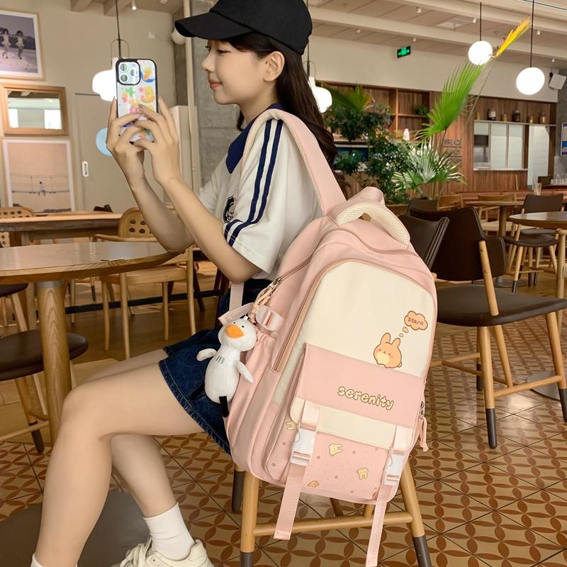 Школьный рюкзак для школьников 3–6 классов, женский рюкзак большой емкости с героями мультфильмов, рюкзак для кампуса с цветными блоками