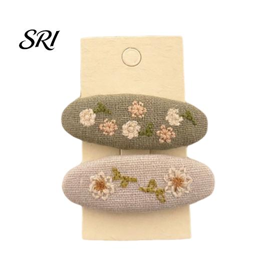 Durable Hair Clips 1 Pair Hairpins Rounded Edges Metal Stable Grip Hand-Embroidered Everyday Wear Flower Pattern Wide BB Clip Side Bang Accessories