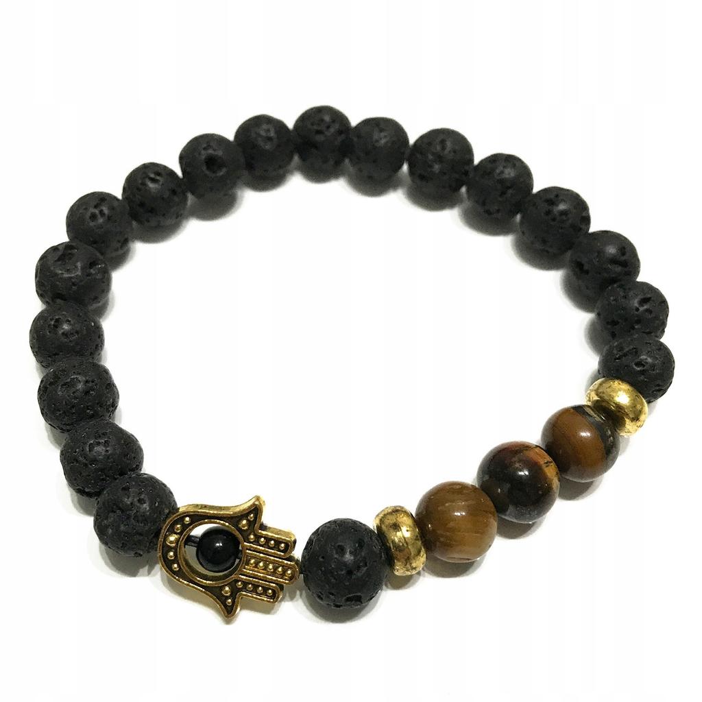 Boho Bracelet with Volcano Stone and Tiger Eye Hamsa09
