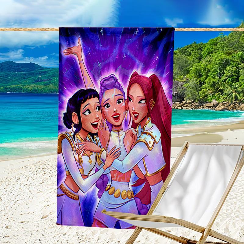 1pc KPop Demon Hunters8 Beach Towel, Beach and Seaside Swimming Pool Equipment, Fashion Pattern, Rectangular, Travel Essentials