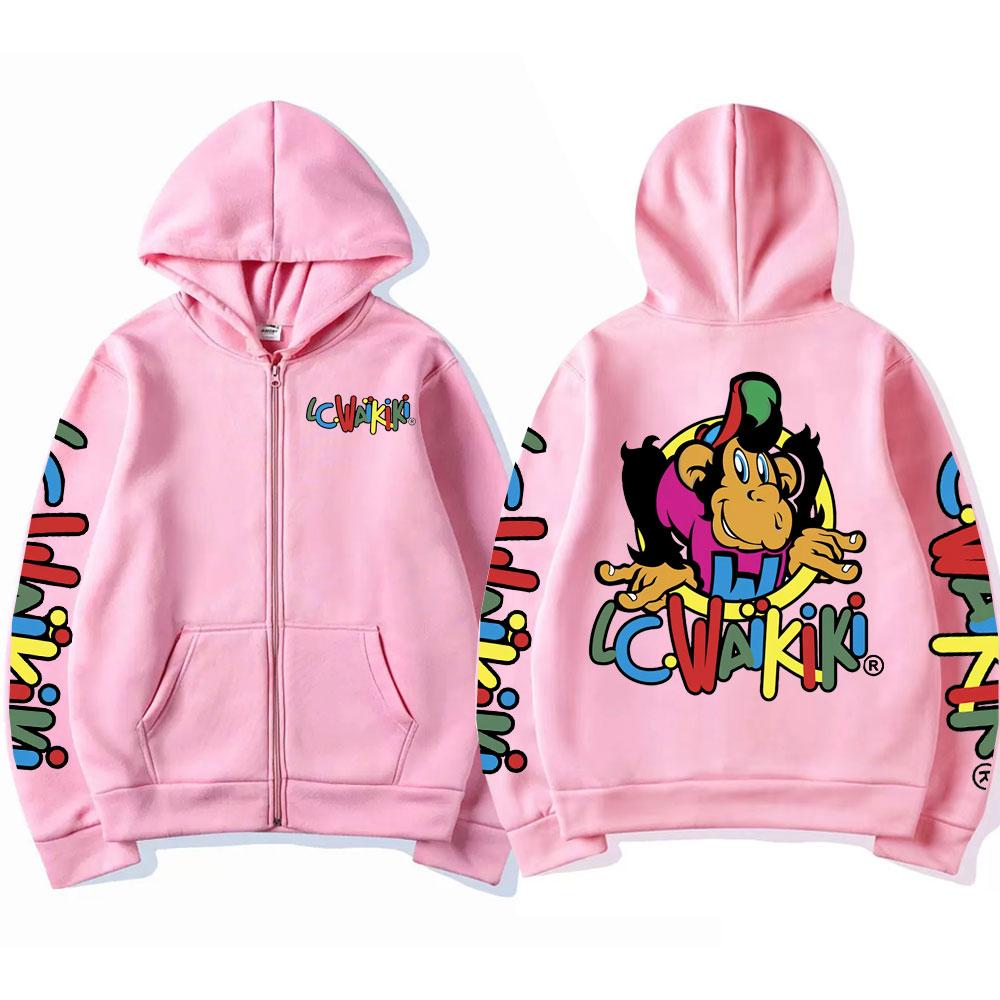 Горячая Распродажа Худи на Молнии с Принтом Обезьяны Lc Waikiki Худи на Молнии с Двусторонним Принтом Обезьяны Мужские Женские Модные Уличные