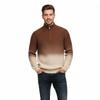 Men's Half-Zip Knit Sweater, Ombre Ribbed Pullover In Brown & Beige, Warm Casual Long Sleeve Jumper for Autumn Winter Fashion