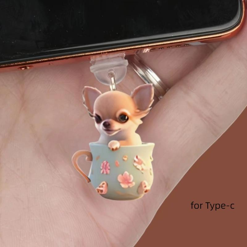 Милый 2D акриловый кулон-заглушка от пыли для телефона в виде собаки для iPhone Samsung Xiaomi с интерфейсом Type-C/iOS, аксессуары-заглушки от пыли для телефона