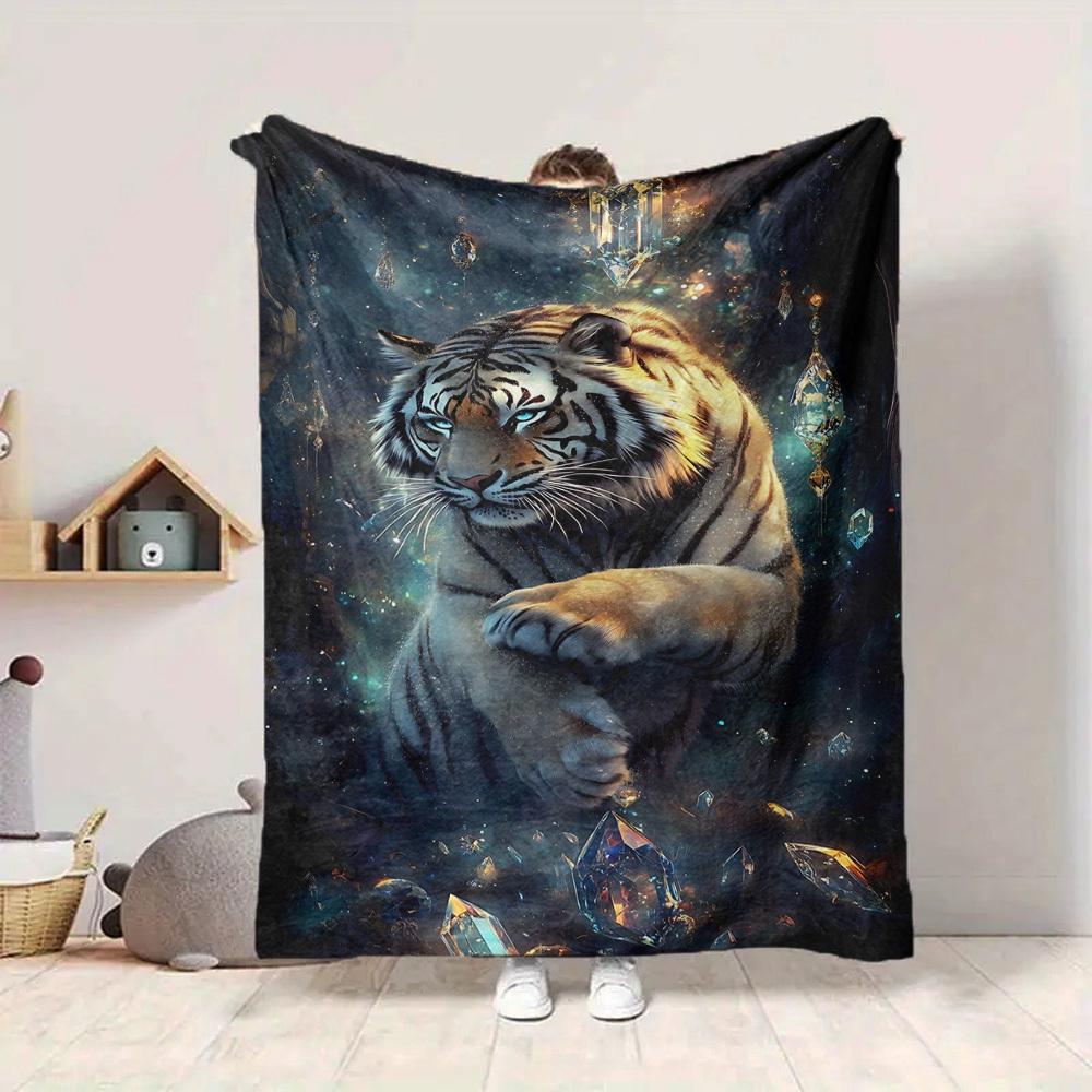 1pc Tiger Crystal Fantasy Blanket - Lightweight Flannel Fleece with Digital Printing, Soft Warm for Sofa, Travel, Camping, Office yy251018296