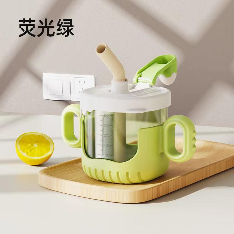 Baby Training Cup with Lid and Straw Free-flow Cup Transition Sippy Cup Open Cup with Handles Spill-Proof