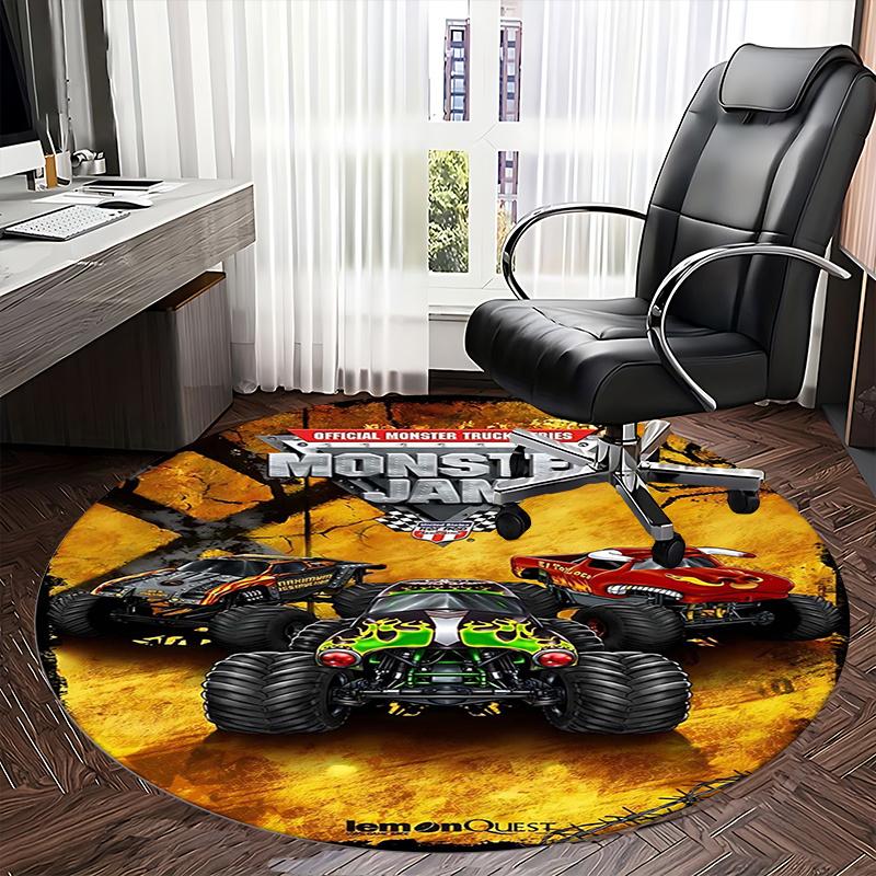 Monster Jam, Коврик-подкладка под кресло-монстр-трак, Круглый ковер, Ковер для офиса, Машинная стирка, Нескользящий, Подходит для гостиных, спален