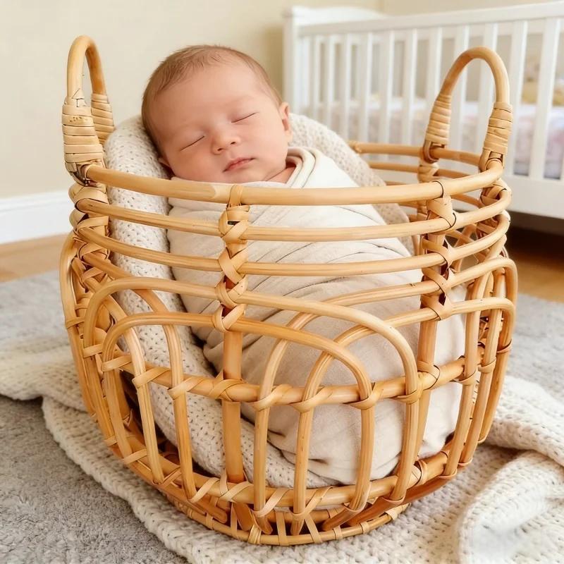 Retro Woven Basket 1pc Newborn Baby Photo Posing Props Doll Toy Assisted Tool Studio Photography Supply for Infant Boys Girls