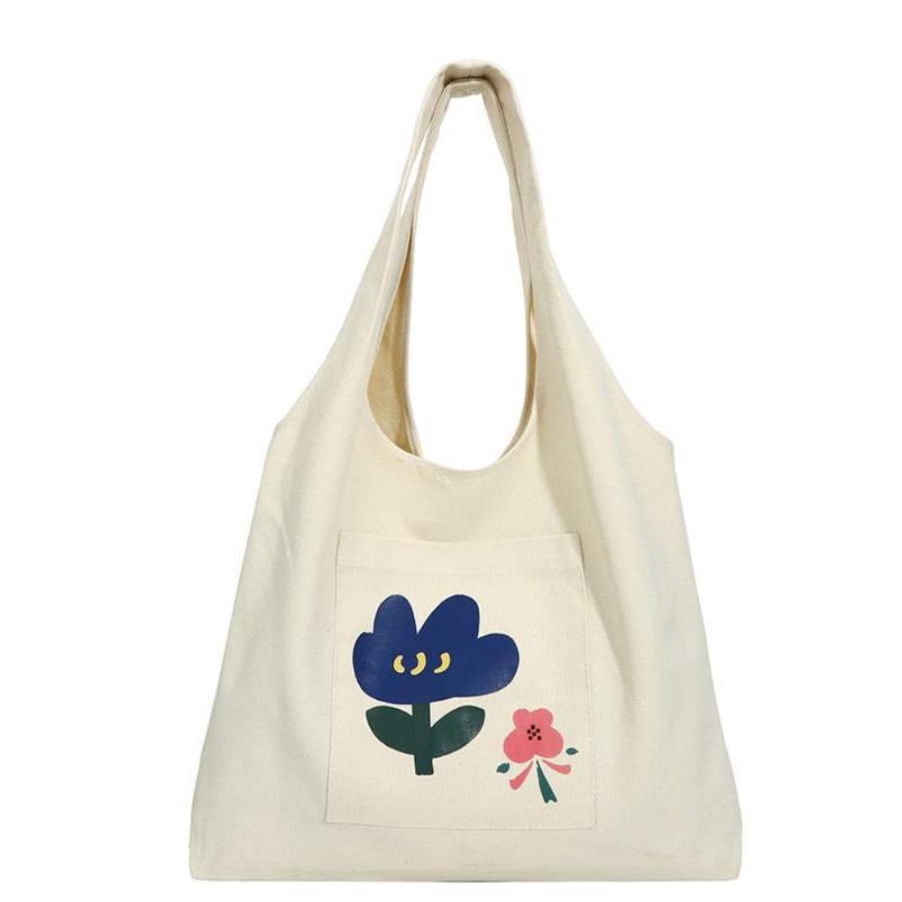 Korean Style Canvas Shoulder Bag Large Capacity Women's Armpit Bag Cute Flower Tote Bag  Girls