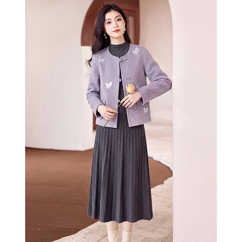 Elegant Sequined Wool-Blend Cropped Coat