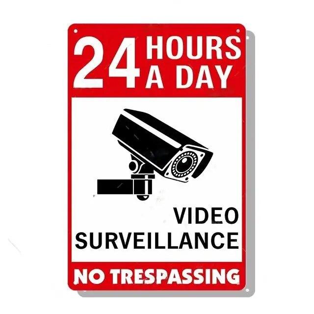 Metal Tin Signs Decor Warning 24 Hour Video Posters Surveillance Private Property No Trespassing Outdoor Indoor Wall Decor