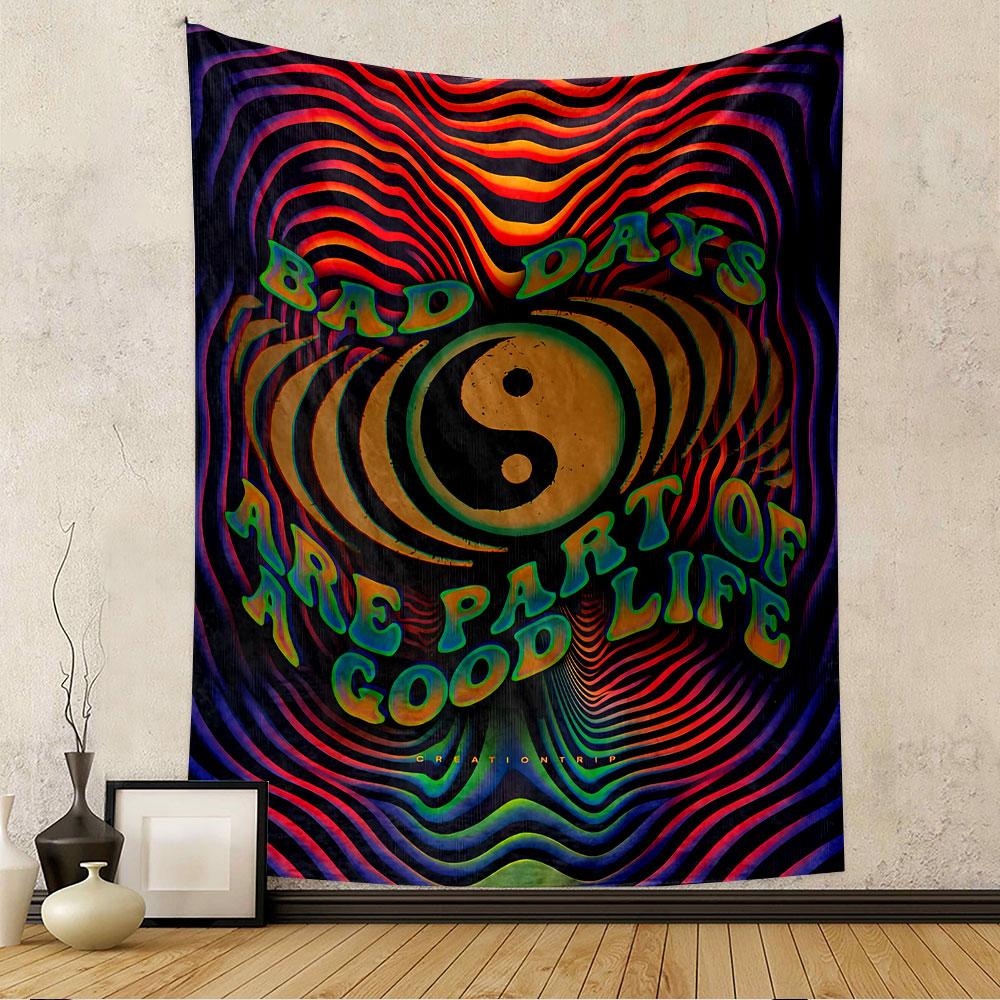 Bad Days Quote Tapestry Wall Hanging, Part of Good Life Inspirational Art, Motivational Wall Decor for Bedroom Living Room Dorm
