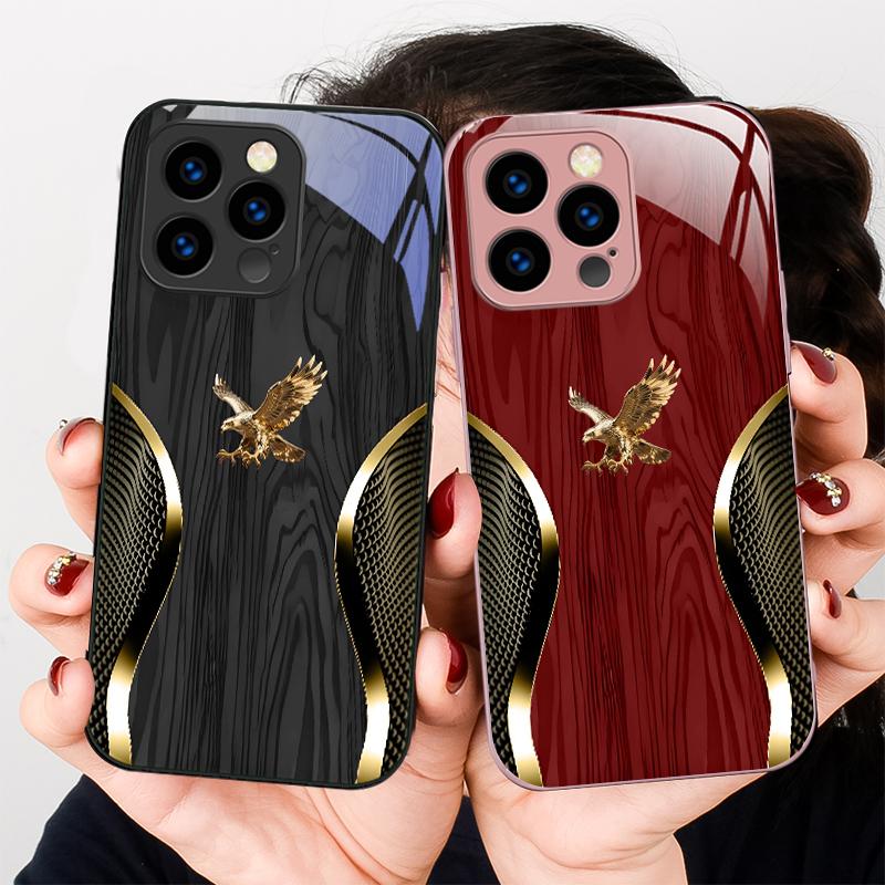 Благородное кольцо Золотой Орел Для iPhone 17 Air 16 E 15 14 13 Plus 12 mini 17 Pro Max 11Pro XR Xs X 7 8 11 Закаленное Стекло Чехол для Телефона