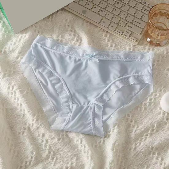 Women Panties Seamless Lace Bow Decor Soft Solid Color Elastic Thin High Waist Quick-drying Breathable Anti-septic Lady Underpants Briefs