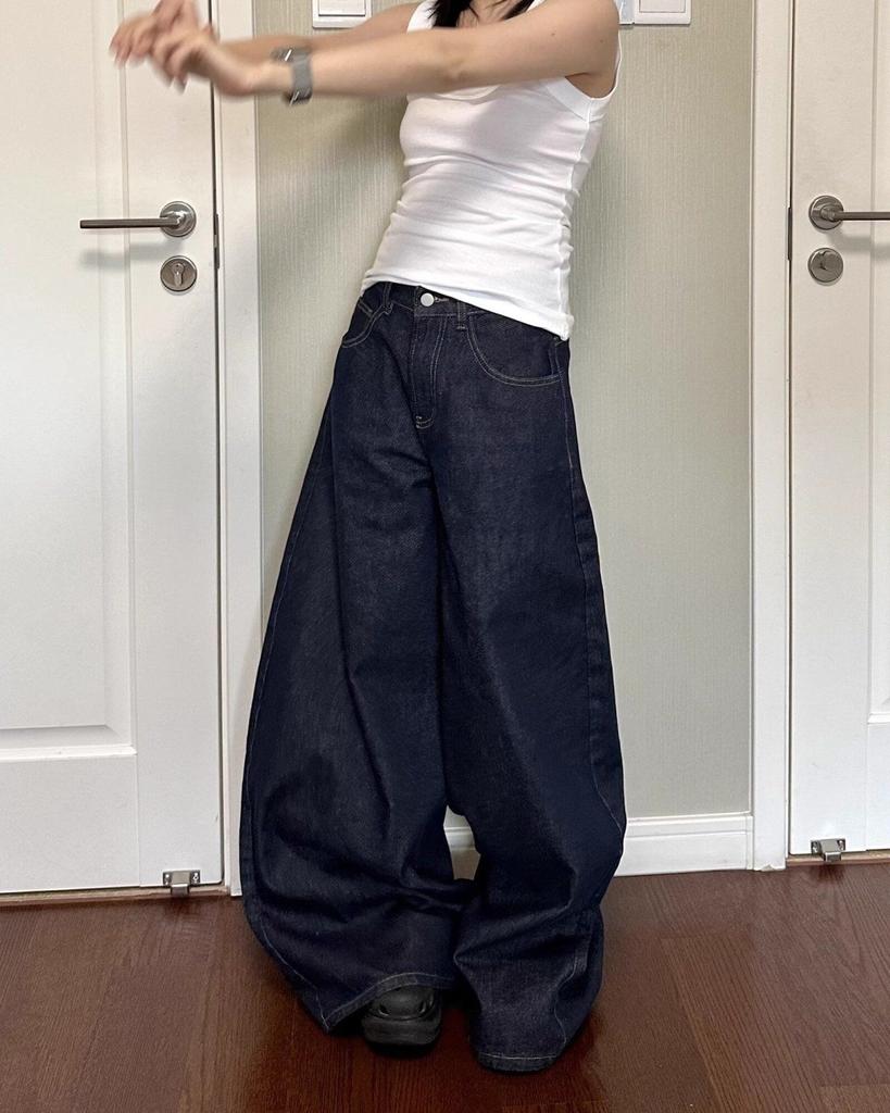 Новые американские женские черные джинсы High Street Vibe с широкими штанинами для осени и зимы для мужчин и женщин, стираные свободные прямые брюки