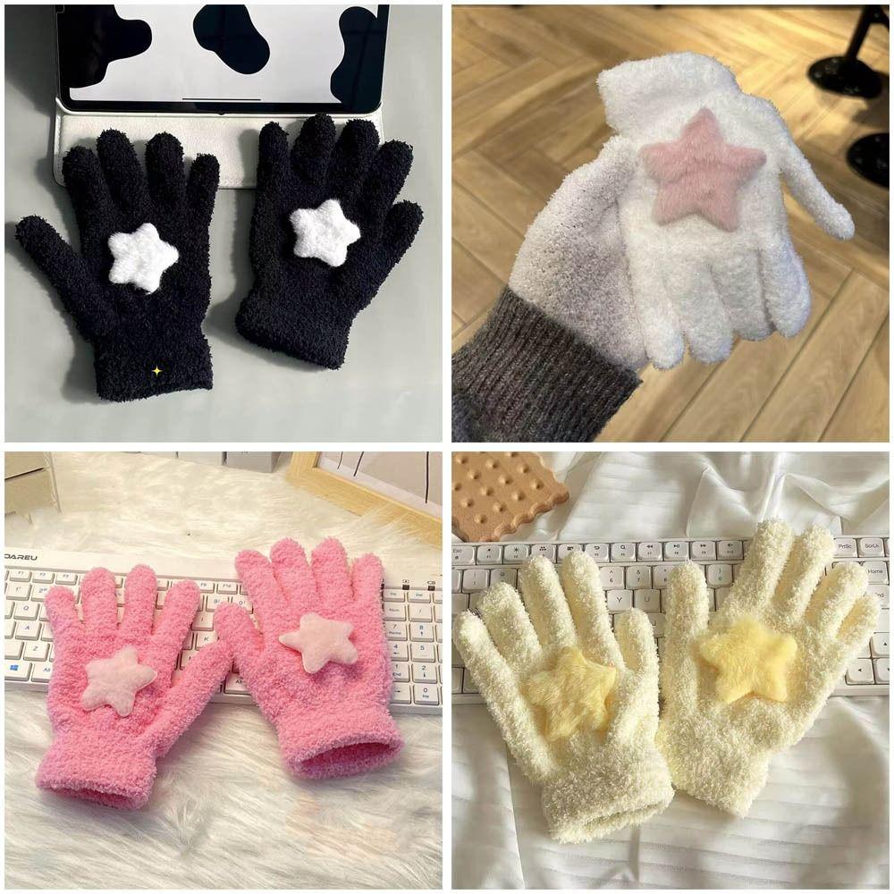 Cycling Coral Velvet Gloves Warmer Plush Gloves Cute Star Plush Gloves Women