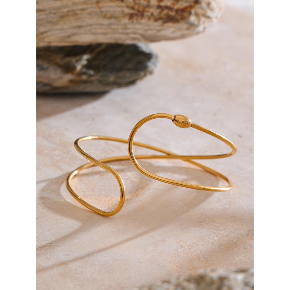 Eetit Минималистичный браслет-манжета из нержавеющей стали с двойным слоем и полым узором, с PVD-покрытием, модные геометрические водонепроницаемые ювелирные украшения для запястья