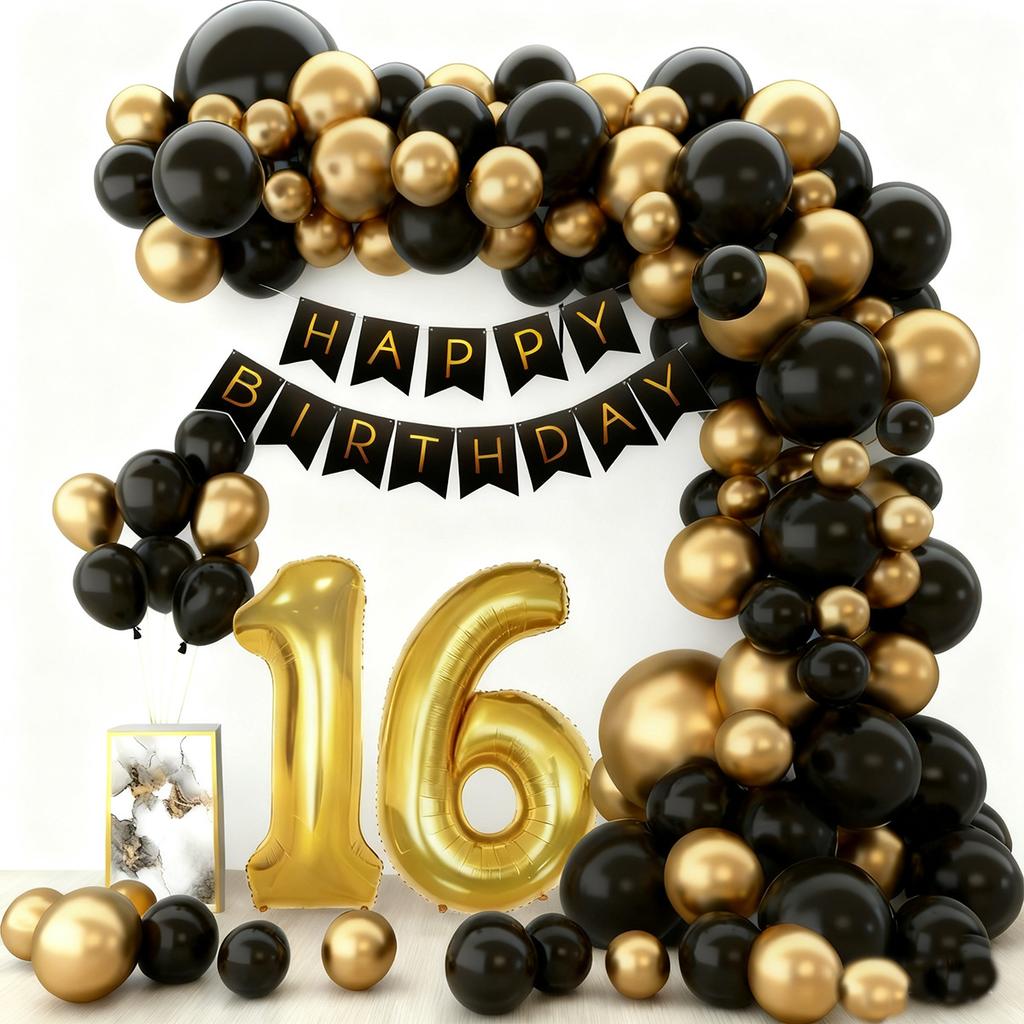 Birthday Theme Party Event Arrangement Black Gold Balloon Chain Set 18Th Birthday Flag Balloon Set