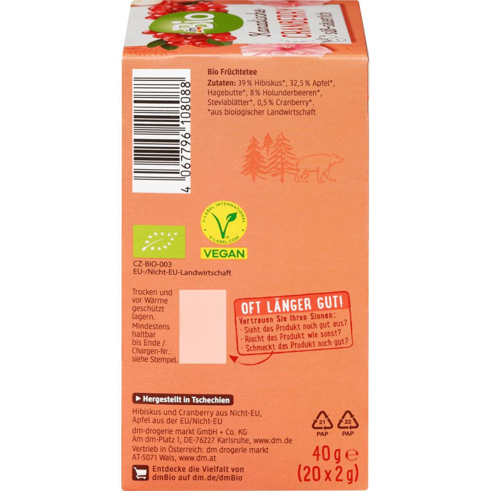 dmBio Fruit Tea Canadian Cranberry 40g 20 Packs