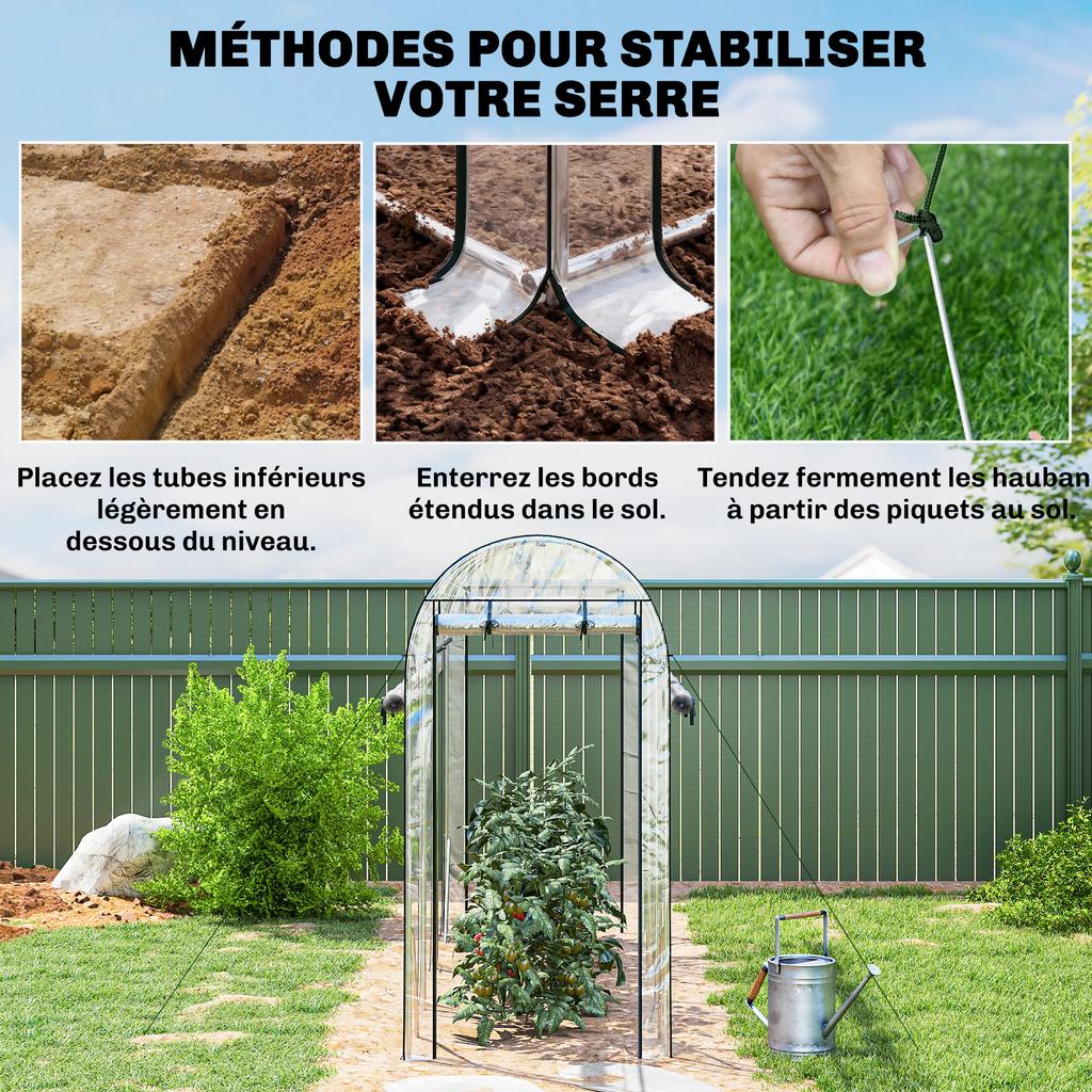 Garden tunnel greenhouse 3 m², garden greenhouse, galvanized steel frame, 8 roll-up doors, 295x100x197cm, transparent