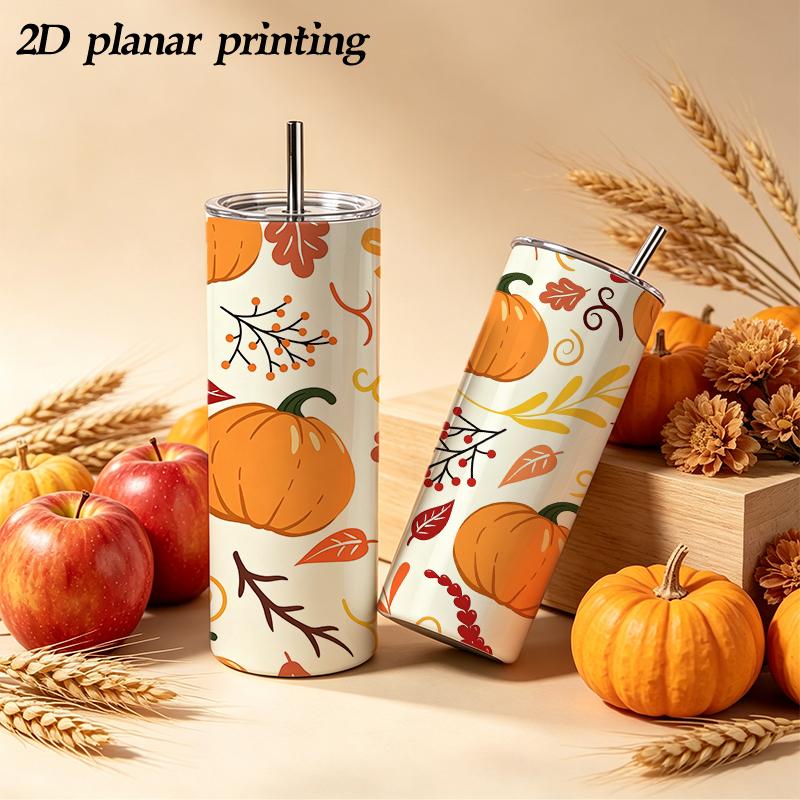 591ml Straight Cup Bountiful pumpkins and melon fruits Straw Cup Gift Cup Skinny Tumbler Portable Tumbler Metal Coffee Mug