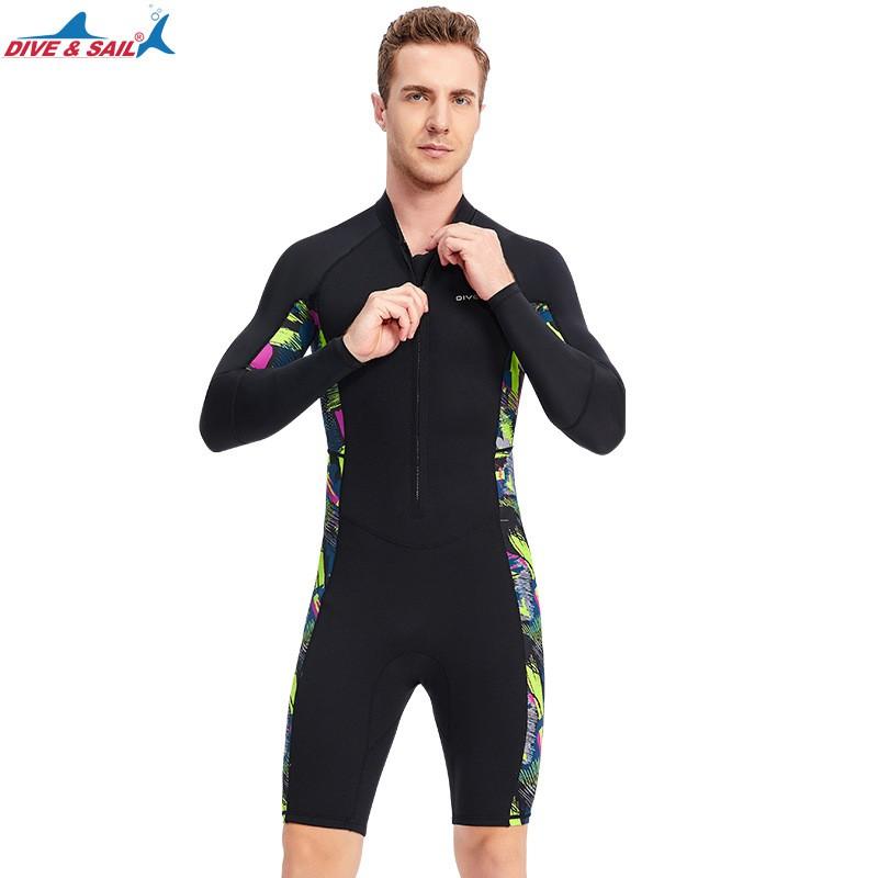 1.5MM One-piece Long-sleeved Wetsuit Men's Shorts Warm Outdoor Sunscreen Snorkeling Surfing Swimsuit