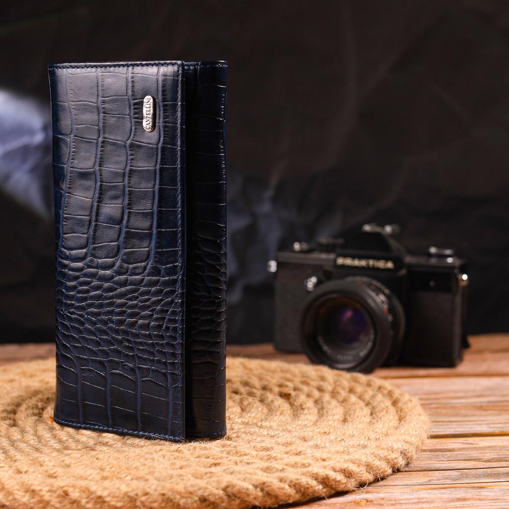 Надежный Женский кошелек с монетницей из натуральной фактурной кожи CANPELLINI Wallet 21531 Синий
