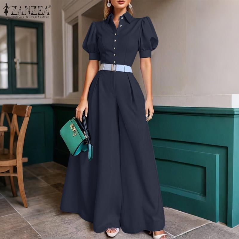 ZANZEA Women Short Sleeve Blouse and Wide Leg Pants Casual Two Piece Suit Sets