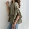 Japanese and Korean style ins women's top spring and summer short-sleeved casual lantern sleeve A-shaped hem pullover lotus leaf sleeve commuter shirt