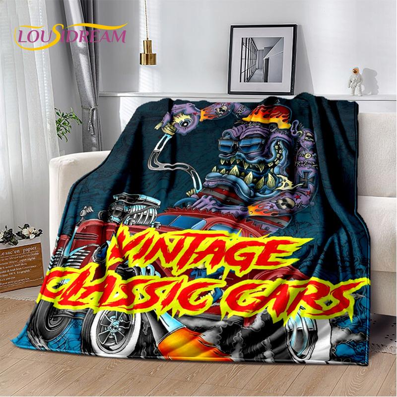 Одеяло с изображением мотоцикла, автомобиля и забавной крысы Fink, мягкое одеяло для дома, спальни, кровати, дивана, пикника, путешествия, офиса