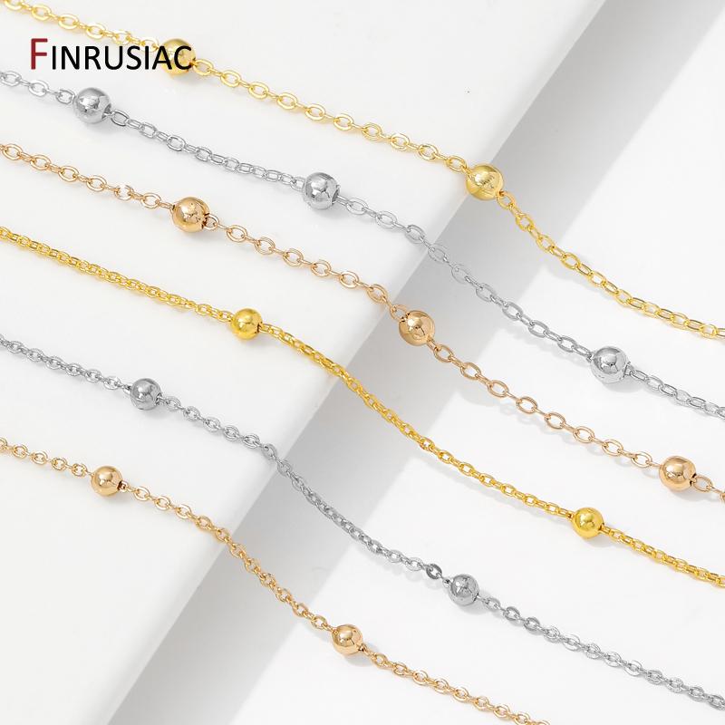 Цепочки из латуни с покрытием 14/18K Gold, Женское ожерелье Браслет Кабельное звено Цепочка-шарик для DIY Изготовления бижутерии Аксессуары Материалы