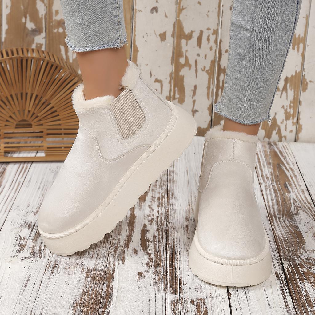 Мода 2024 года, зимние женские ботинки на платформе, однотонные, утолщенные, плюшевые, без застежек, женские, с толстой подошвой, теплая обувь, большие размеры