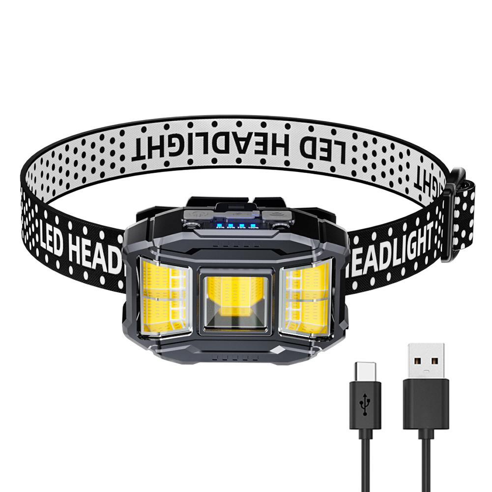 COB LED уличный налобный фонарь с зарядкой через USB, налобный фонарик с дисплеем мощности, мощный налобный фонарь для ночной рыбалки на открытом воздухе