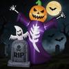 6FT Halloween Inflatable Pumpkin Head Reaper LED Lighted Outdoor Yard Decor Blow up Skeleton Tombstone Graveyard Party Prop