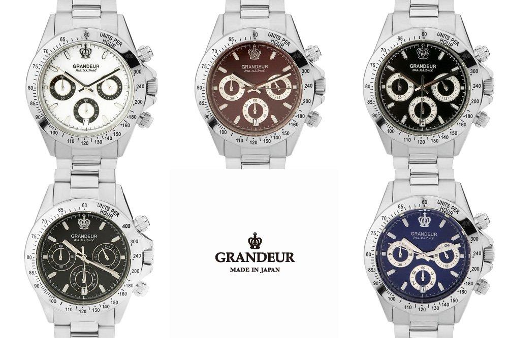 GRANDEUR Сделанные в Японии Водонепроницаемые до 10 АТМ Часы-хронограф с браслетом из нержавеющей стали JGR004W5 Синий [GRANDEUR] Мужские