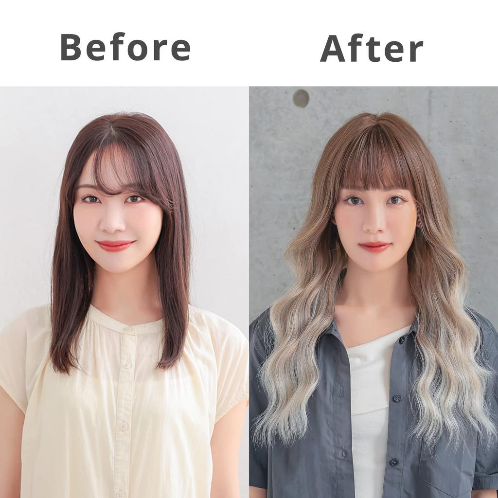 AQUADOLL Длинный парик, Завивающийся наружу, Волнистый, Полный парик, Свободный размер, SMBxIWT. Дымчато-коричневый x Ледяной белый (wg333SMBxIWT)