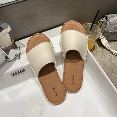 Женщины, носящие тапочки летом, женщины с нескользящей подошвой из говяжьей жилы летом, беременные женщины в плоских и прохладных тапочках